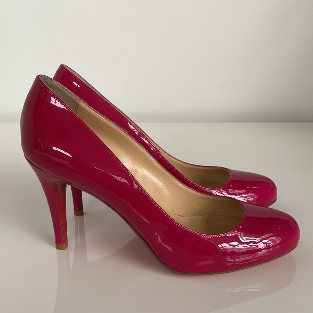 Christian Louboutin Ron Ron 85 Patent Calf Leather pumps in Grenadine Pink Sz 36